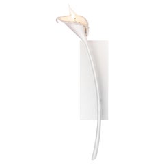Handcrafted plaster, Calla Lily Wall Light, White Plaster Finish, left version