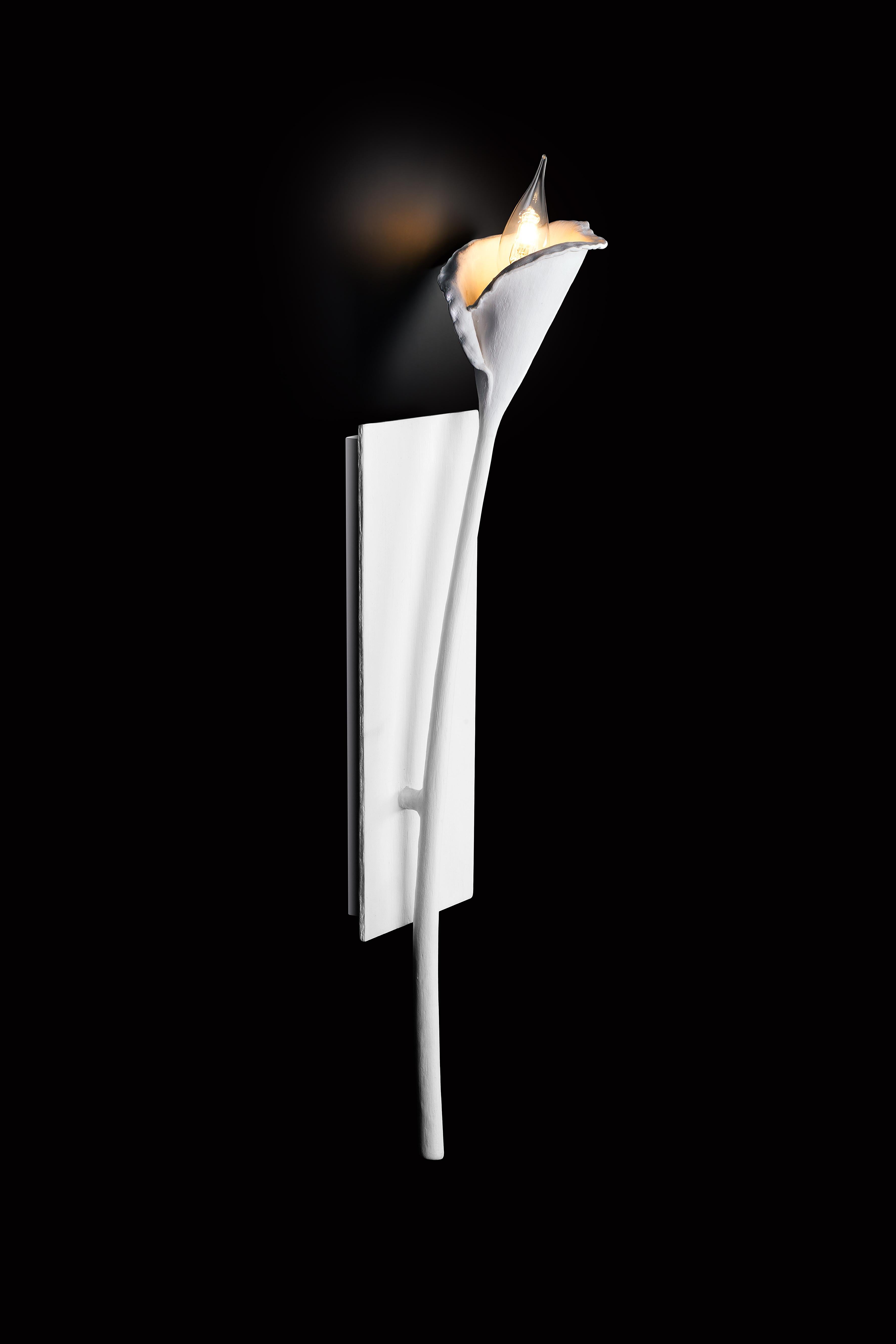 Handcrafted plaster, Calla Lily Wall Light, White Plaster Finish, right ...