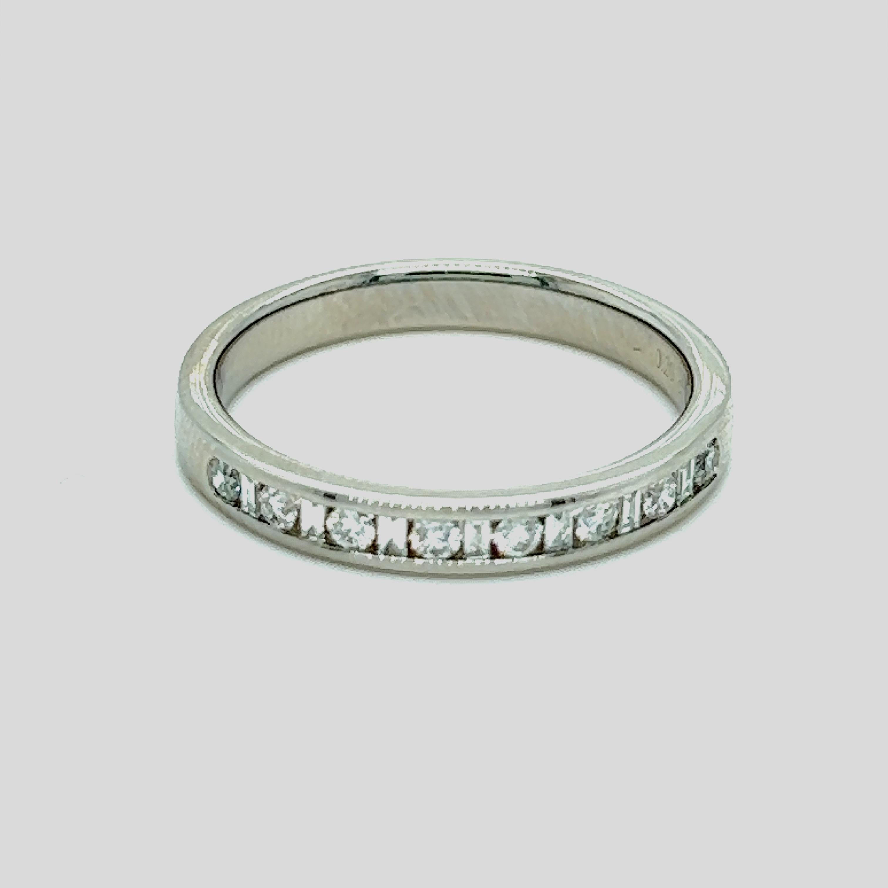 Platinum Diamond Band, the Diamond ring is handcrafted using specially calibrated diamonds in H colour and SI clarity with a Total Diamond weight of 0.20ct.

Ethically sourced, each is hand selected for it’s cut, polish and symmetry.