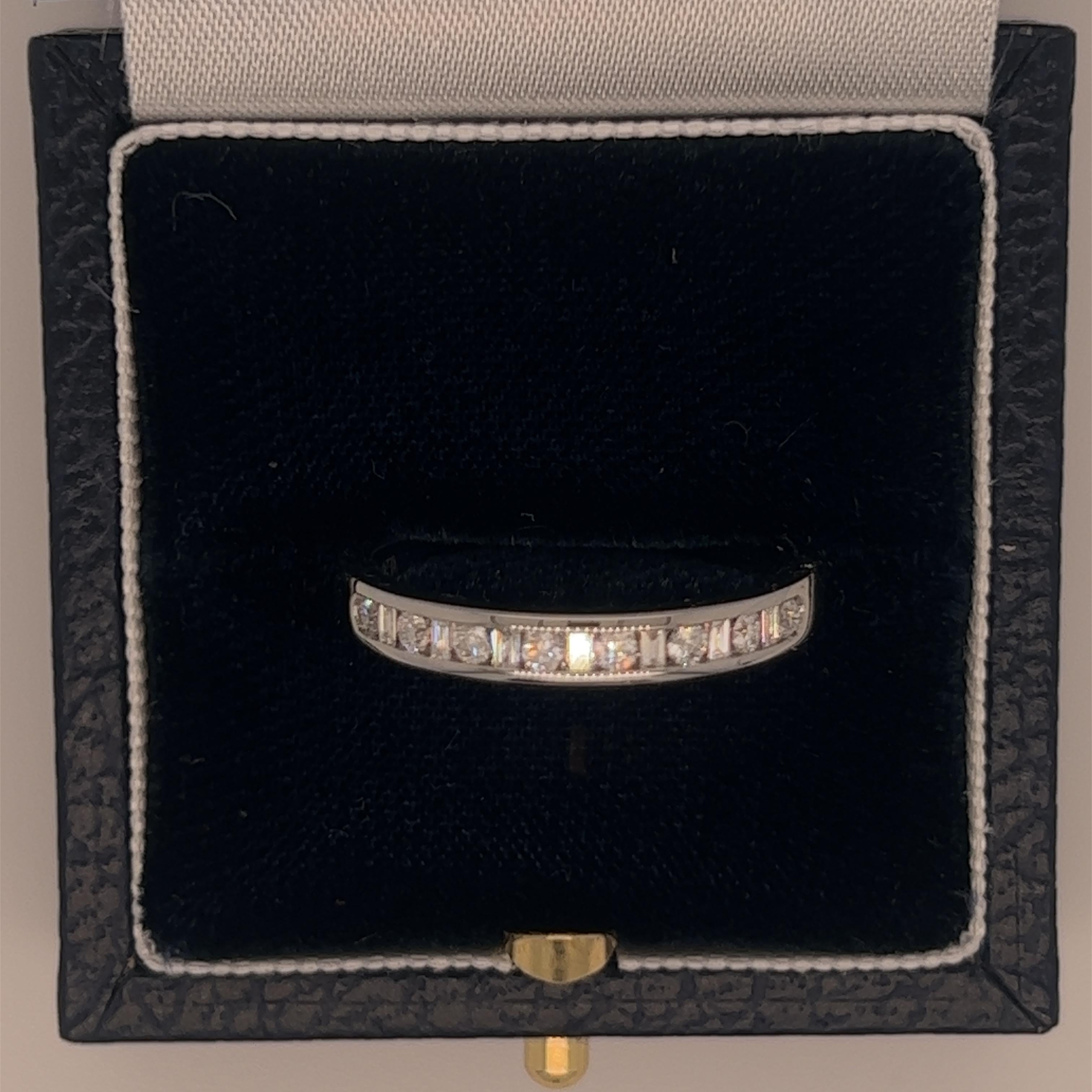 Modern Handcrafted Platinum Diamond Band Set with a Mix of Baguette & Round Brilliant For Sale