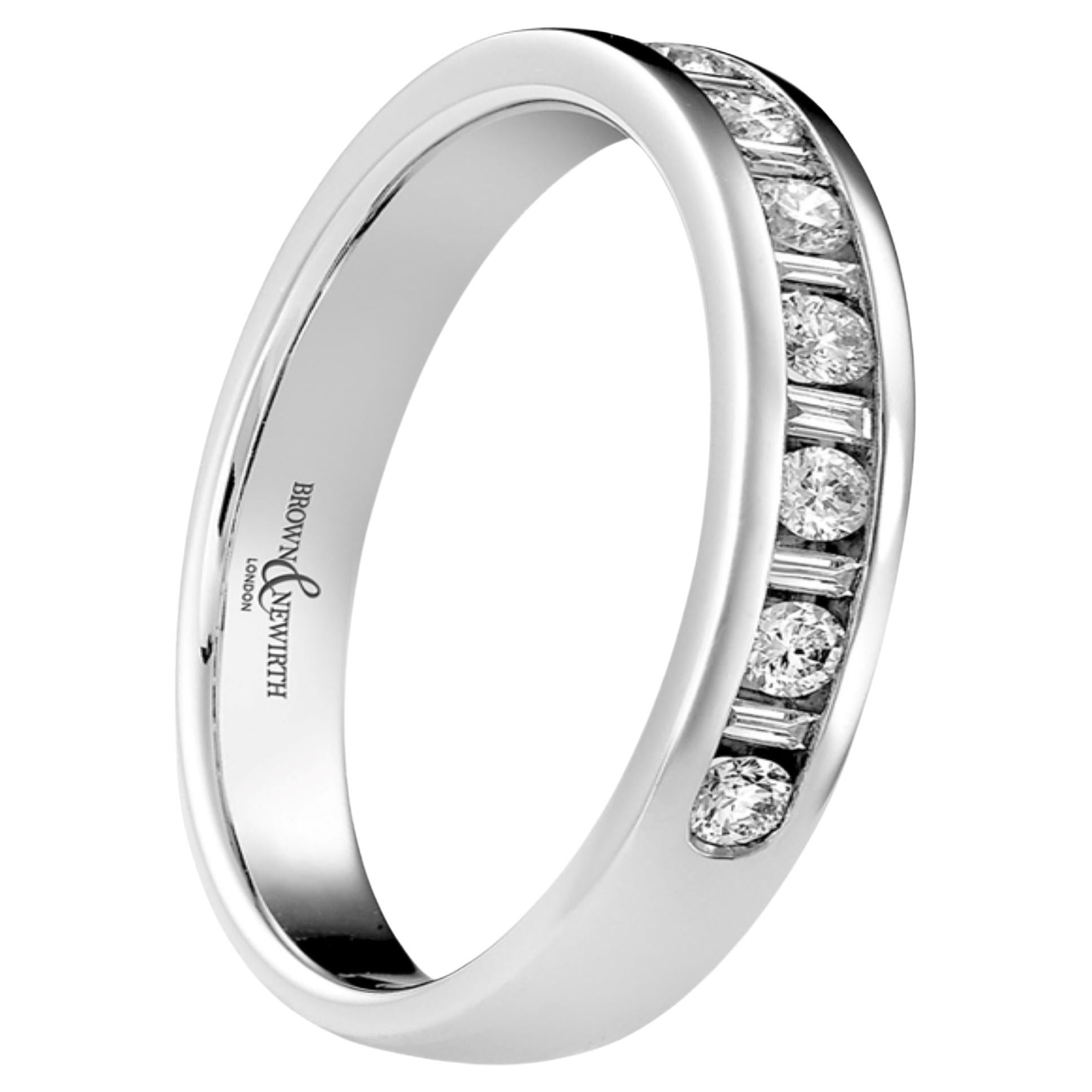 Handcrafted Platinum Diamond Band Set with a Mix of Baguette & Round Brilliant