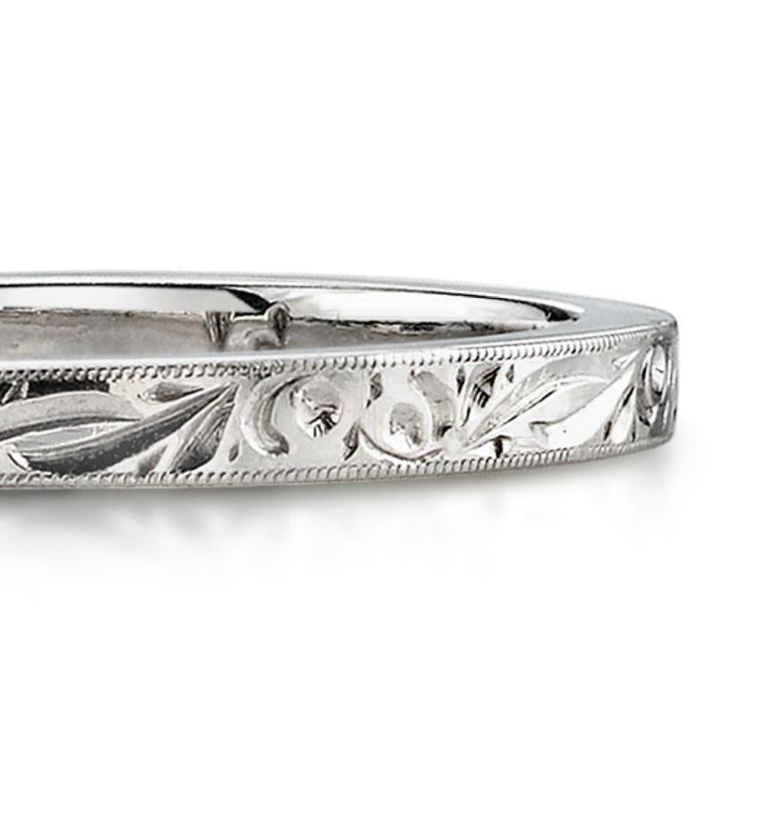 For Sale:  Handcrafted Hazel Engraved Platinum Band by Single Stone 3