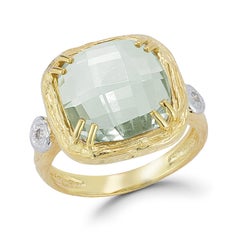 14K Gold 0.03 ct. tw. Diamond & 12mm 5.75CT Green Amethyst Color Ring