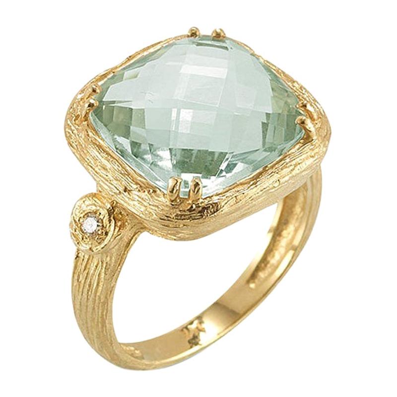 For Sale:  Handcrafted Polish-Finished Textured Cocktail Green Amethyst Ring