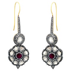 Handcrafted Polki Ethnic Dangle Earrings With Ruby Red Centerpiece