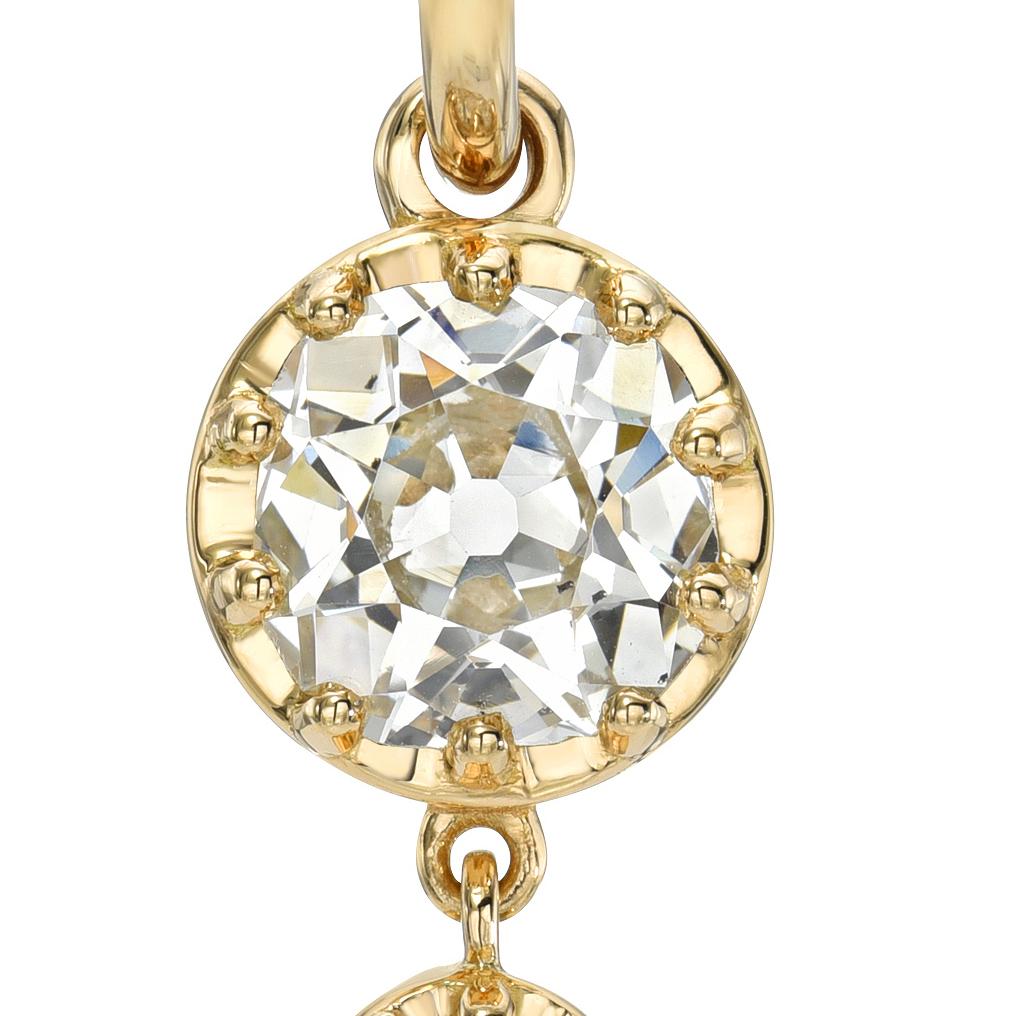 1.43ct L/SI1 GIA certified antique old mine cut diamond with a 0.17ct old European cut accent diamond prong set in a handcrafted 18K yellow gold double drop pendant,

Price does not include chain. 
