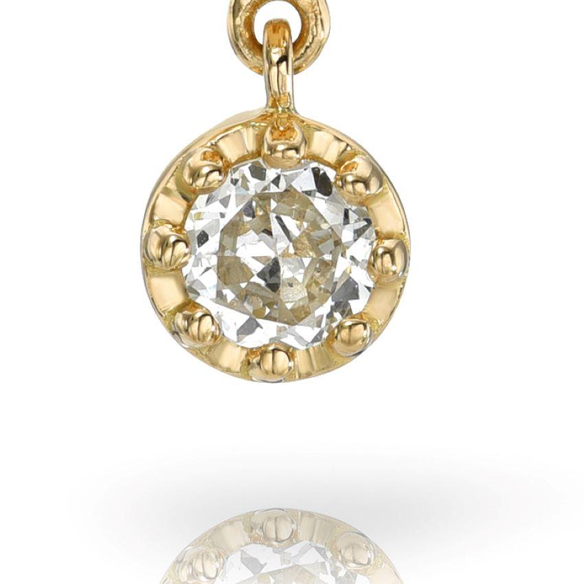 Handcrafted Polly Old Mine Cut Double Drop Diamond Pendant by Single Stone In New Condition For Sale In Los Angeles, CA