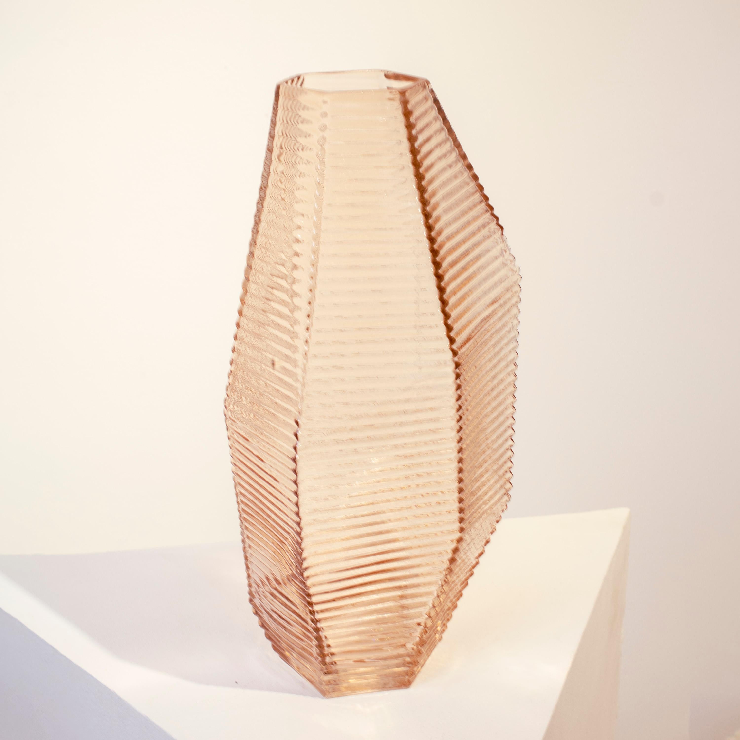 Contemporary Handcrafted Polygonal Semi Transparent Pink Color Glass Vase, Italy, 2024 For Sale