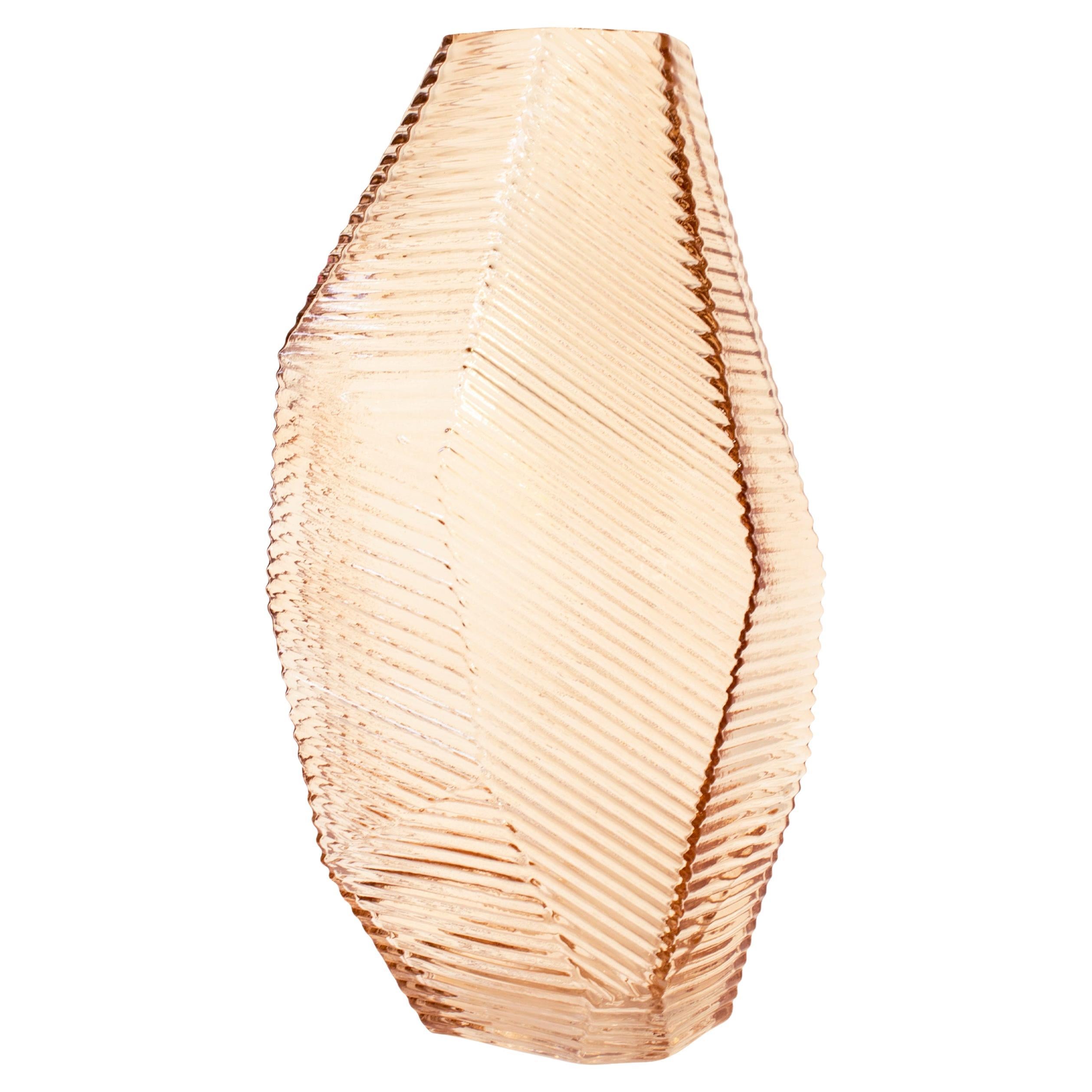 Handcrafted Polygonal Semi Transparent Pink Color Glass Vase, Italy, 2024 For Sale