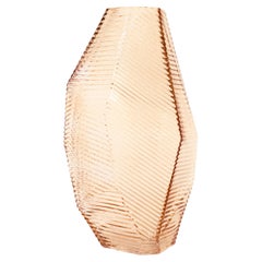 Handcrafted Polygonal Semi Transparent Pink Color Glass Vase, Italy, 2024