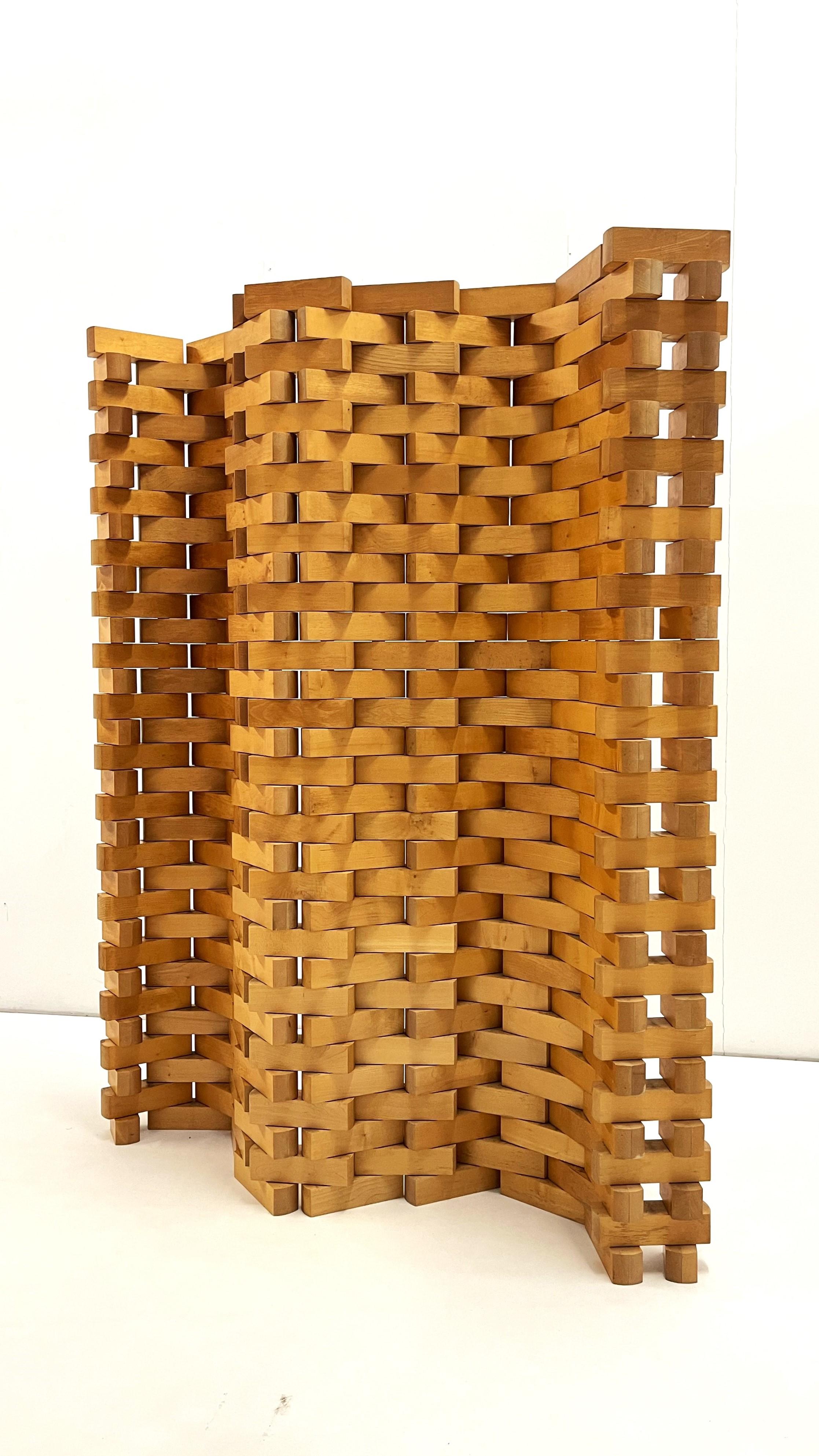 Modern Handcrafted Poplar Wood Screen/Room Divider For Sale