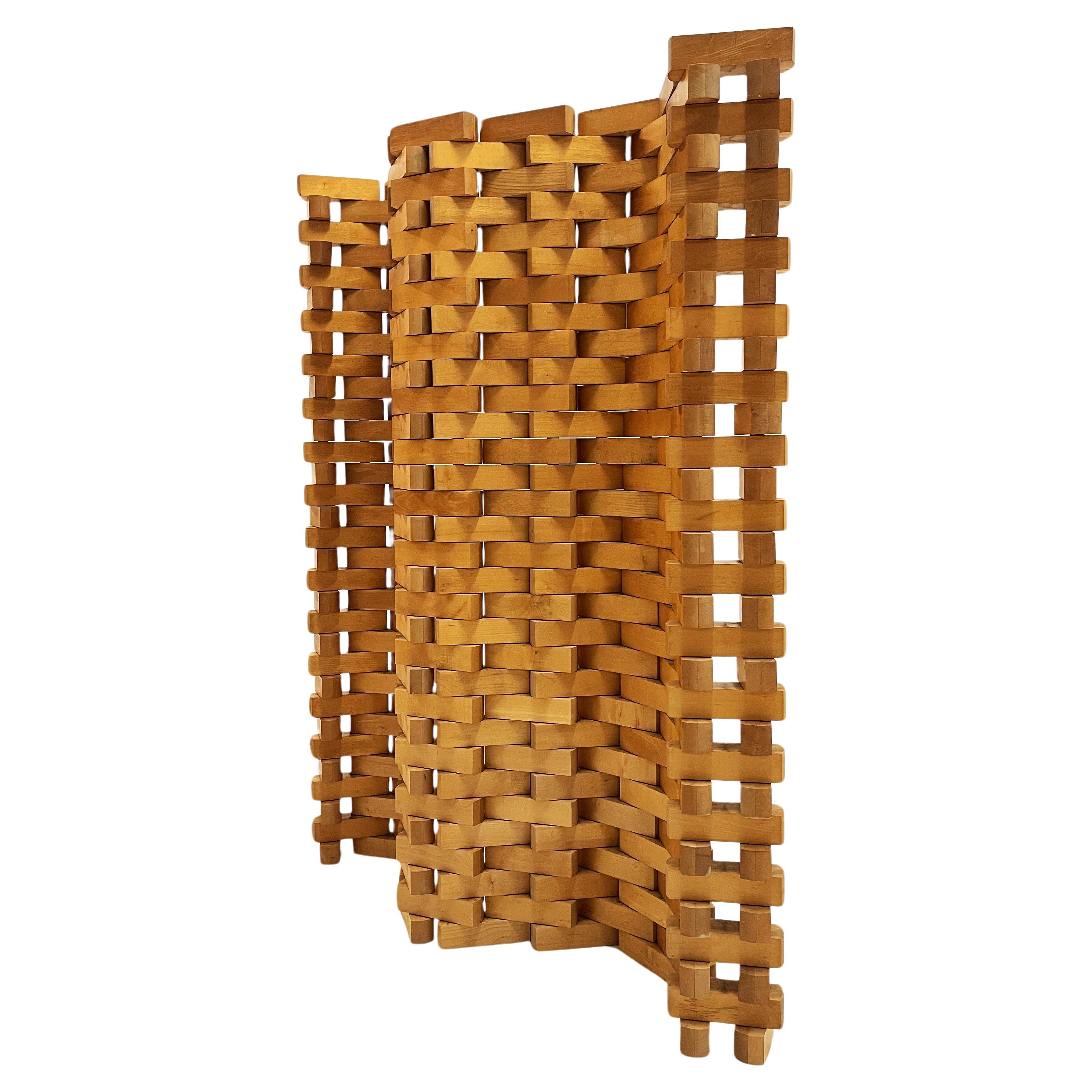 Handcrafted Poplar Wood Paravent/Raumtrenner