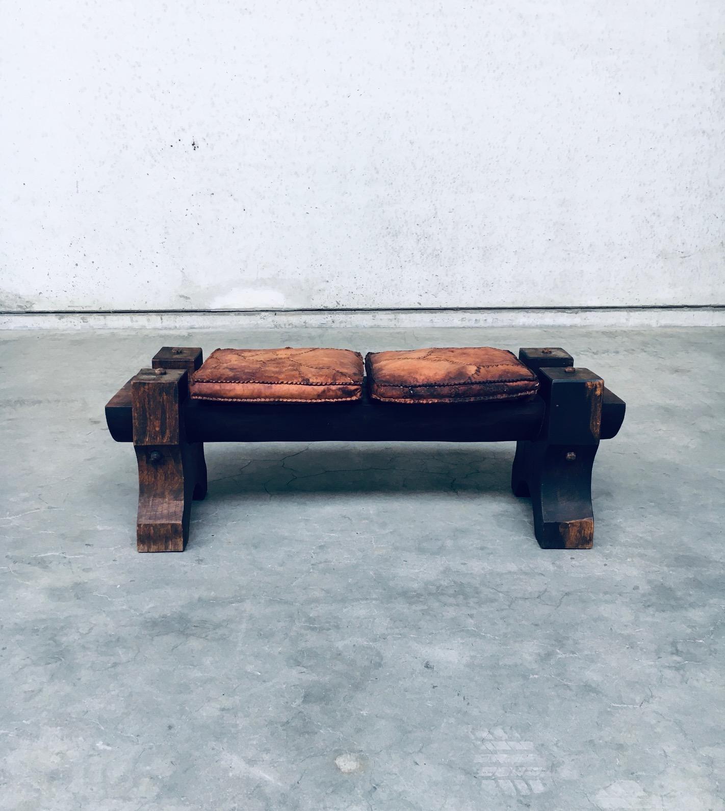 Handcrafted Primitive Exotic Wood & Leather Bench, Brazil 1960's In Good Condition In Oud-Turnhout, VAN