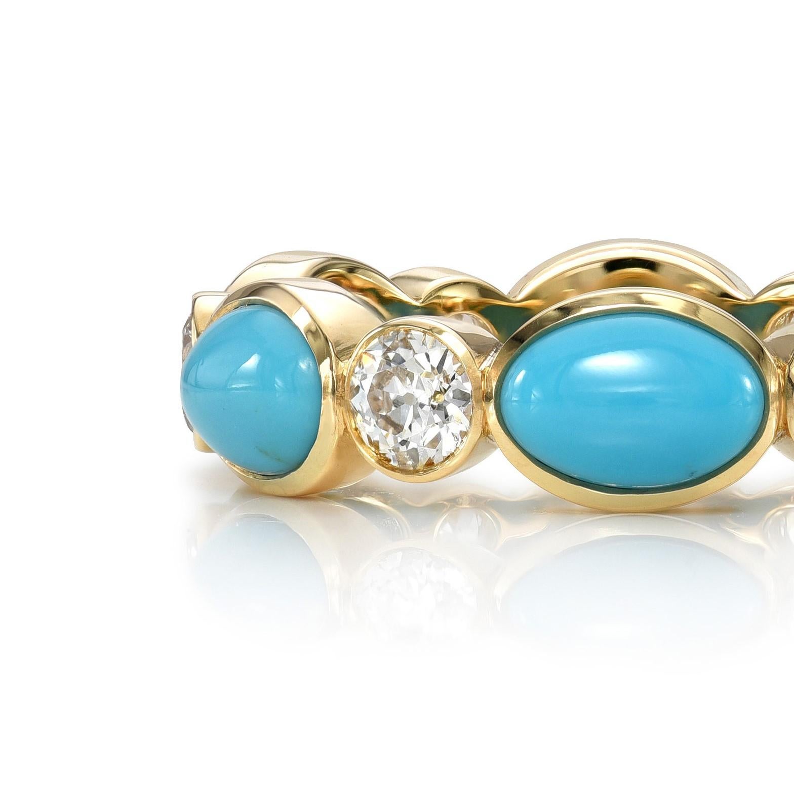 For Sale:  Handcrafted Quinn European Cut Diamond/Turquoise Eternity Band by Single Stone 2