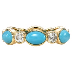 Handcrafted Quinn European Cut Diamond/Turquoise Eternity Band by Single Stone