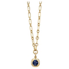 Handcrafted Randi Oval Cut Blue Sapphire Drop Necklace by Single Stone