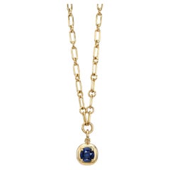 Handcrafted Randi Oval Cut Blue Sapphire Drop Necklace by Single Stone