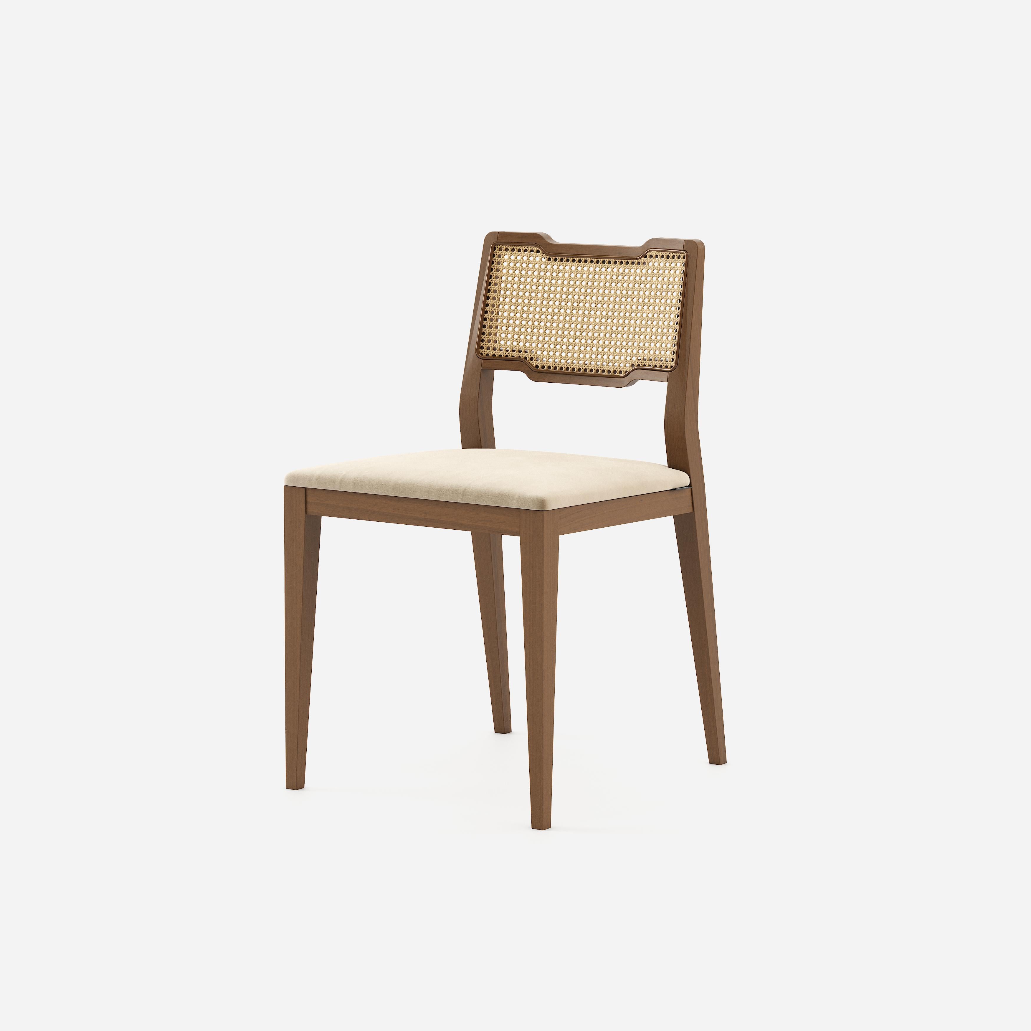 Modern Contemporary Rattan Dining Chairs in Walnut Finish, Set of 4.