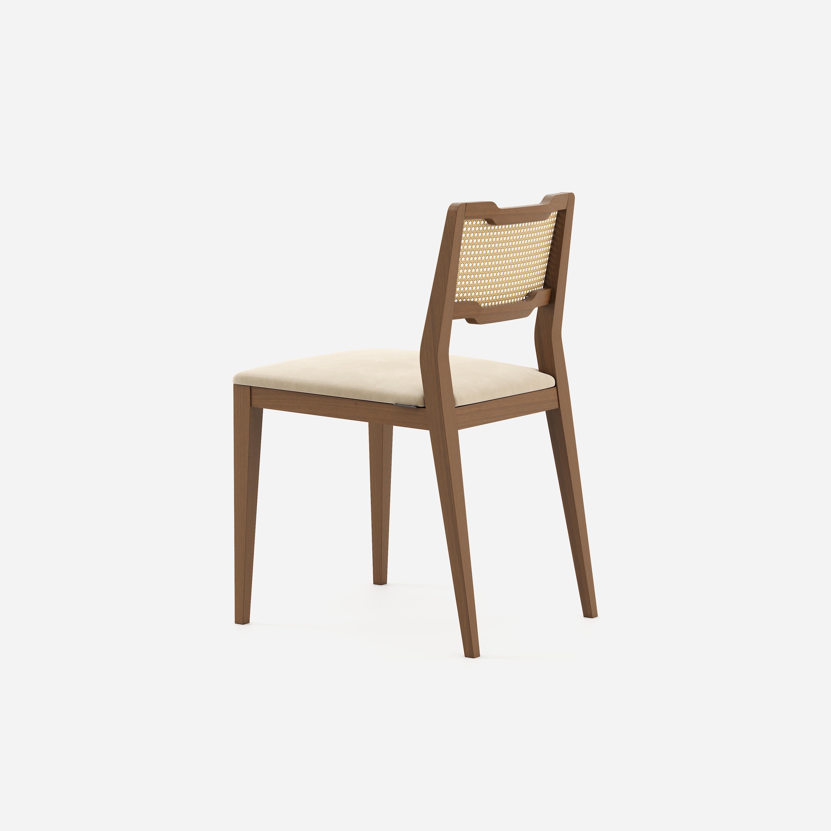 Portuguese Contemporary Rattan Dining Chairs in Walnut Finish, Set of 4.