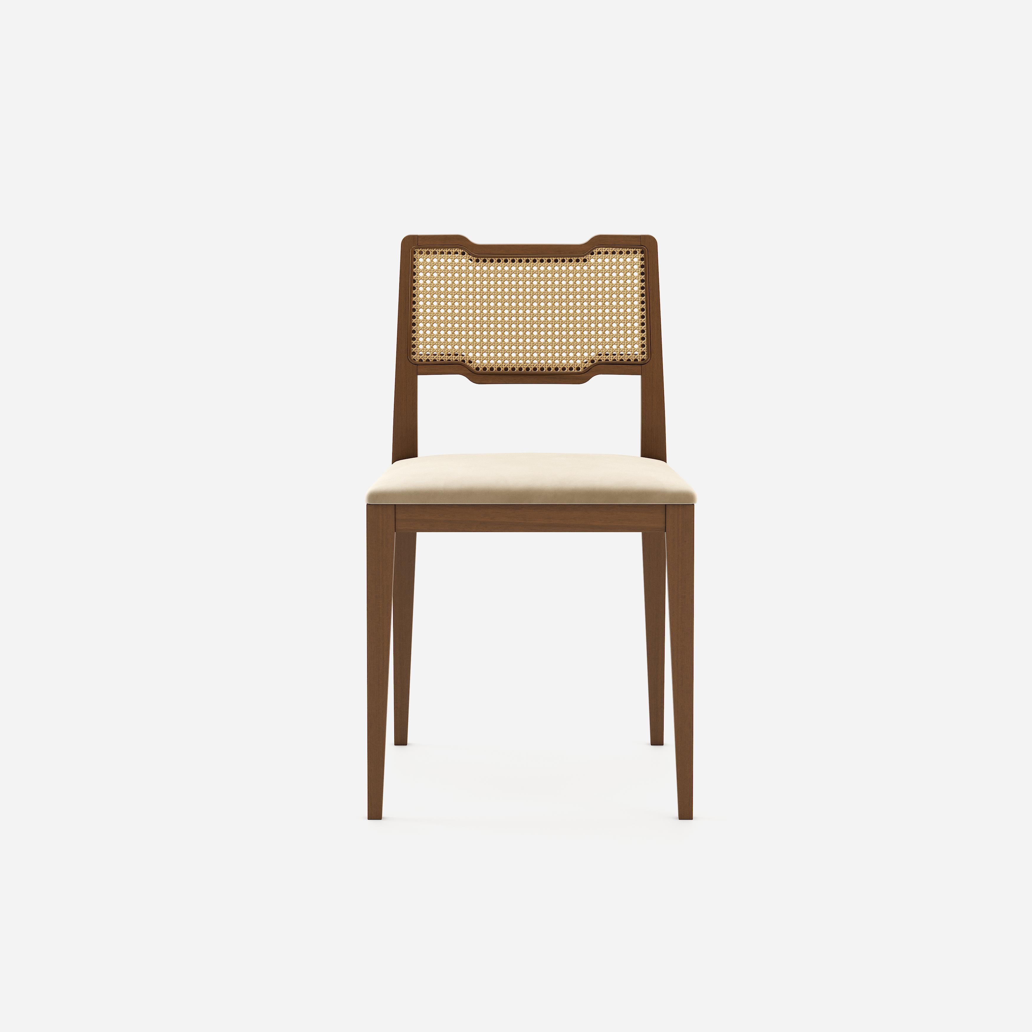 Cane Contemporary Rattan Dining Chairs in Walnut Finish, Set of 4. For Sale