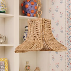Handcrafted Rattan Square Bell Pendant Light, French Revival, 45 cm