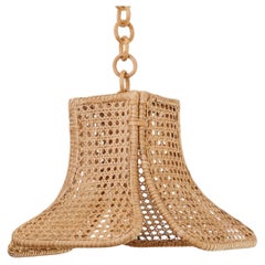 Handcrafted Rattan Square Bell Pendant Light, French Revival, 45 cm