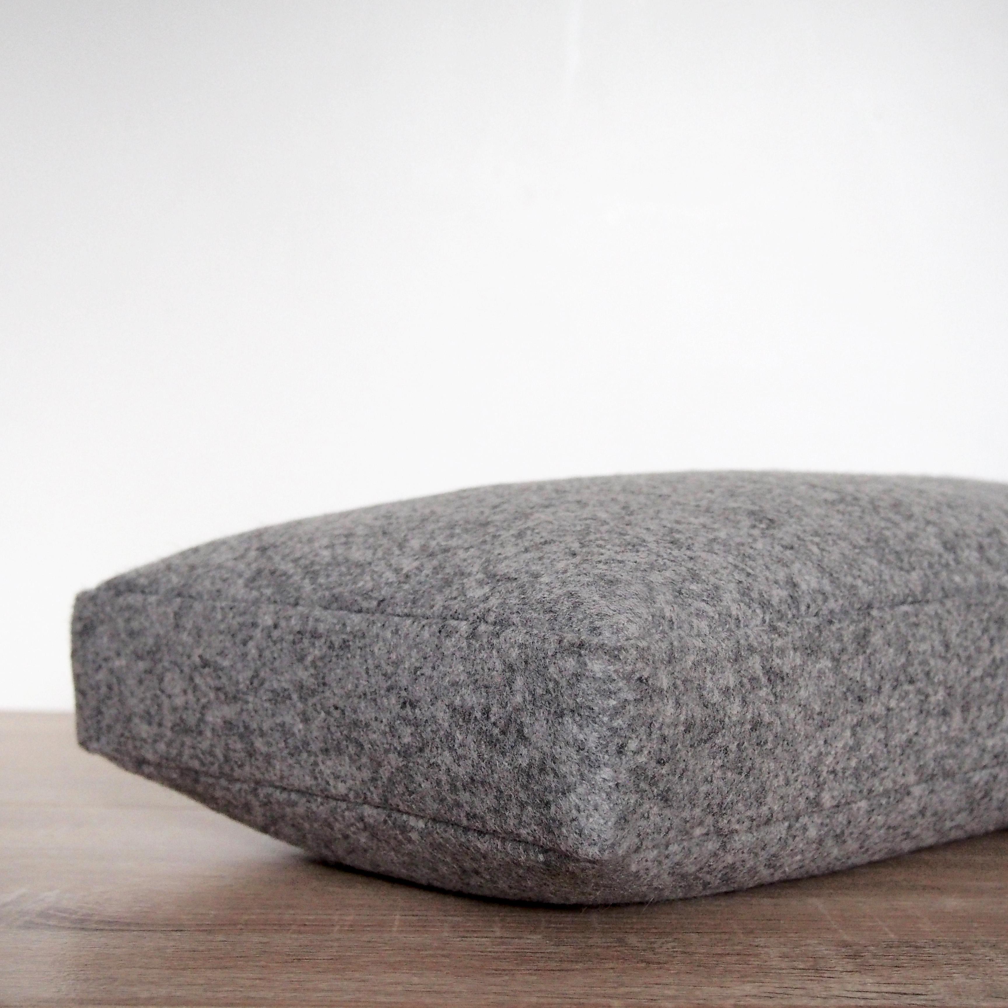 Handcrafted Rectangle Grey Wool Lumbar Pillow Cushion In New Condition For Sale In Boston, MA