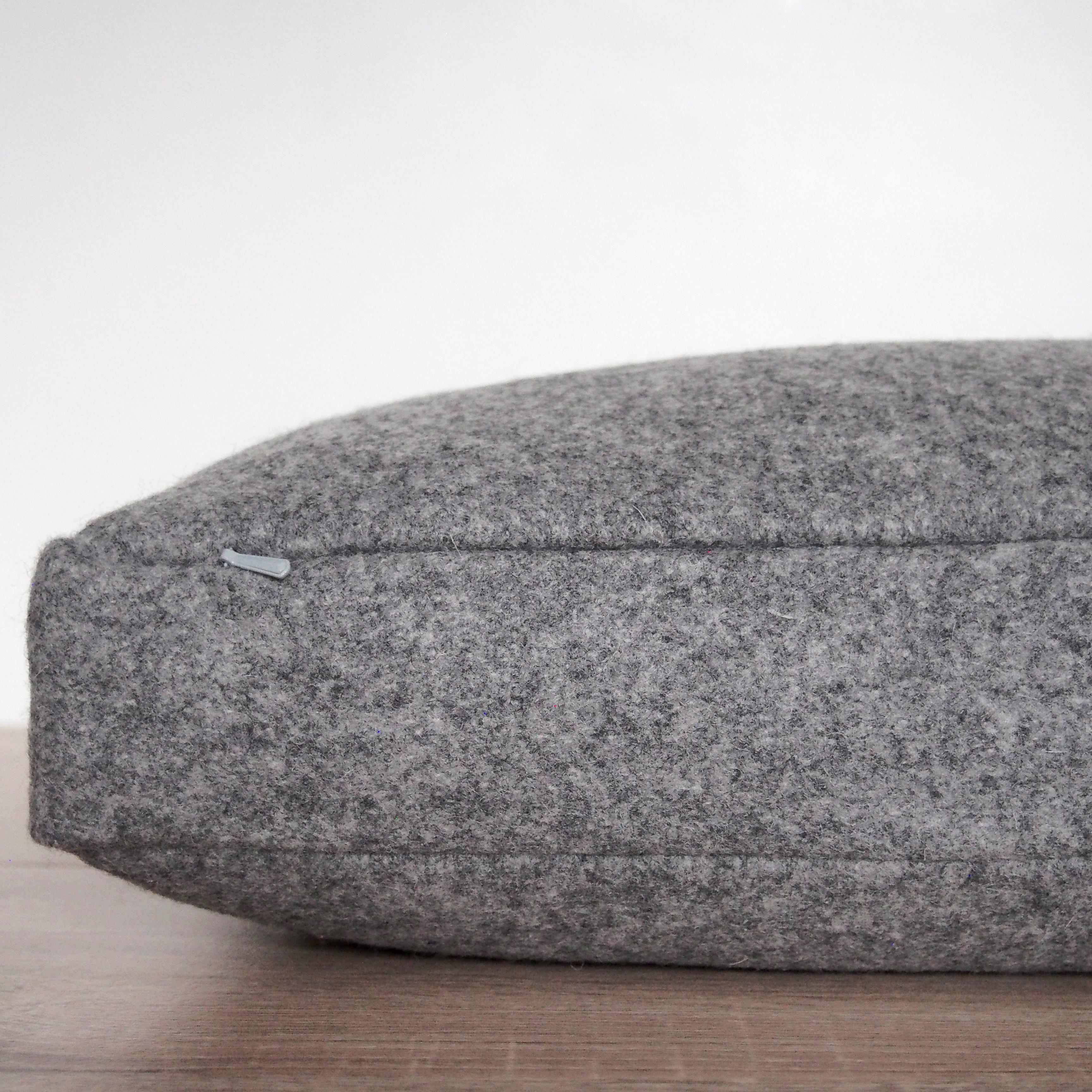 Contemporary Handcrafted Rectangle Grey Wool Lumbar Pillow Cushion For Sale