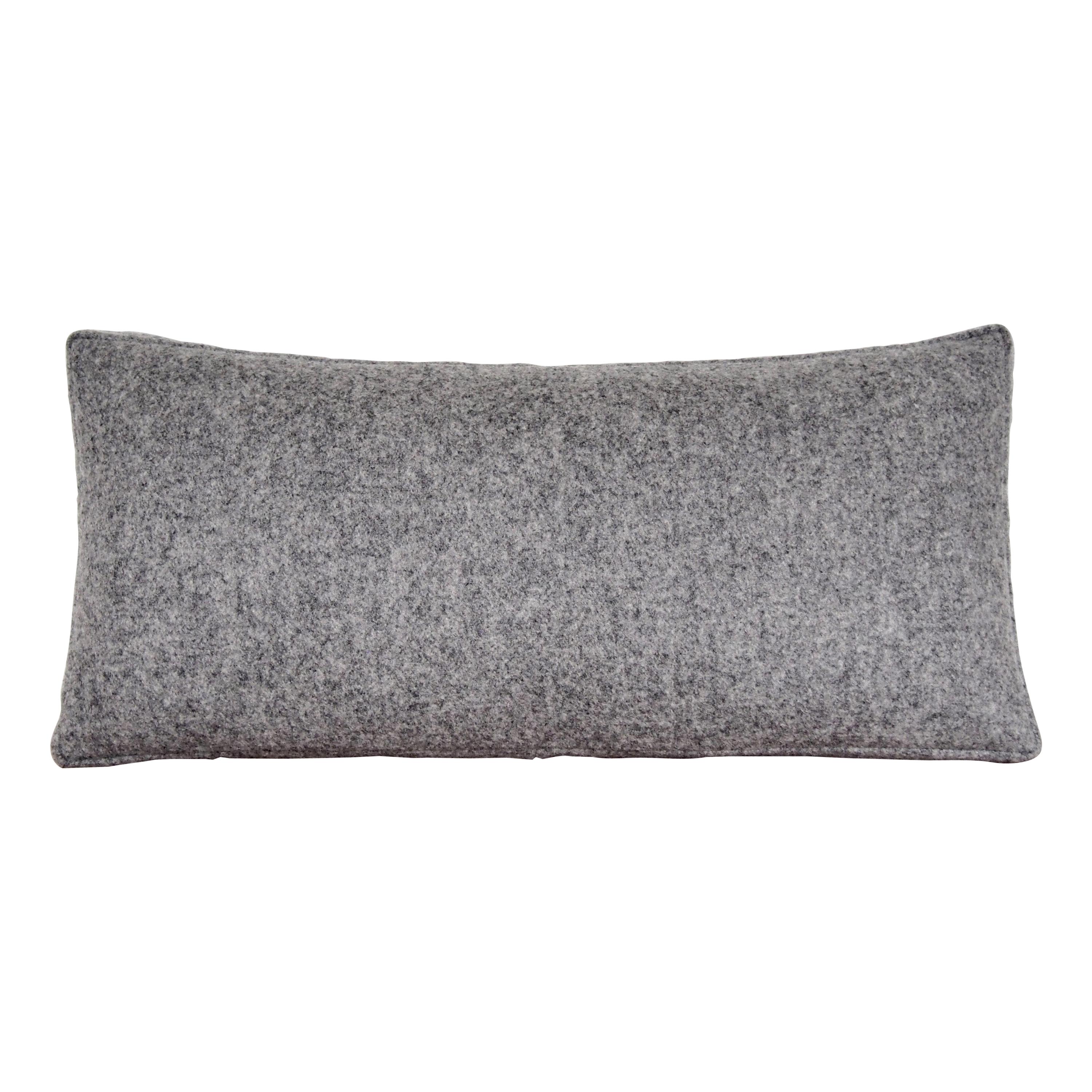 Handcrafted Rectangle Grey Wool Lumbar Pillow Cushion For Sale