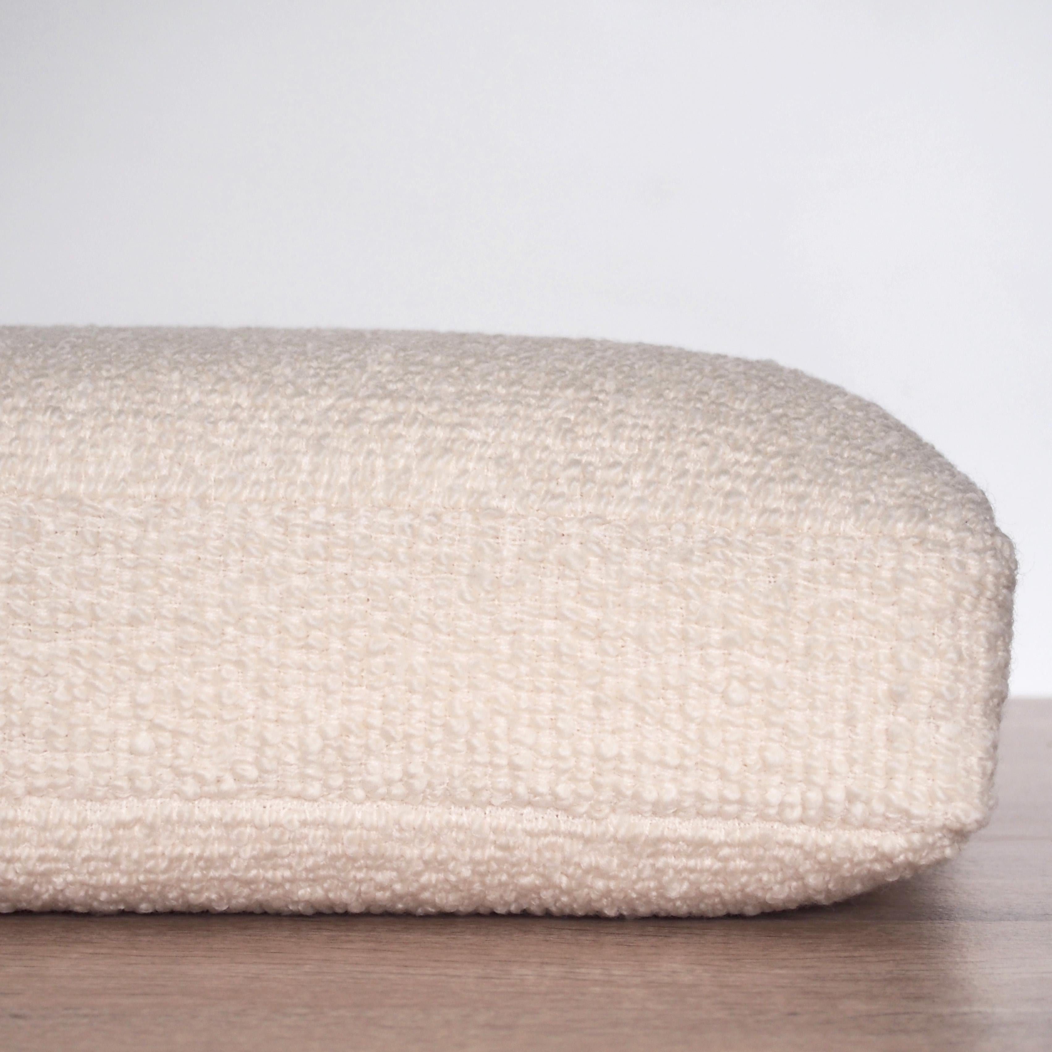 Wool Handcrafted Rectangle Ivory Boucle Lumbar Pillow Cushion For Sale