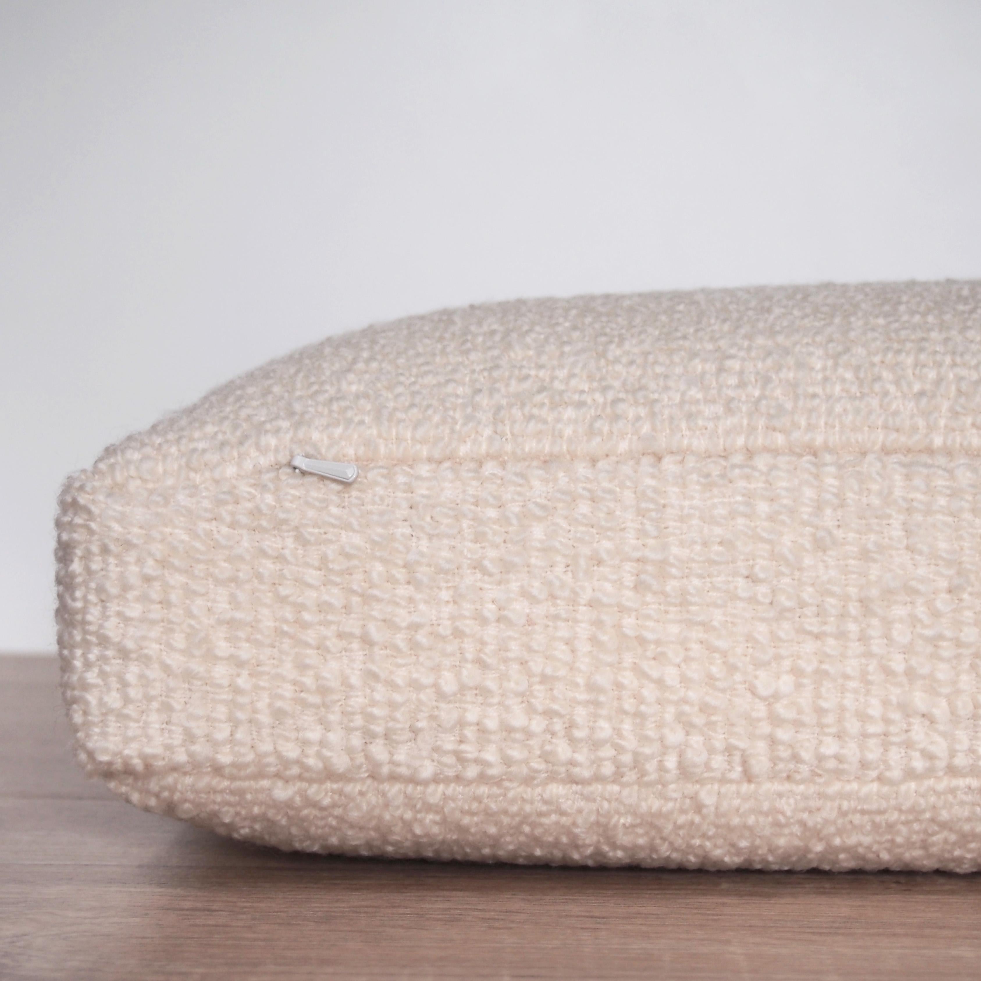 Handcrafted Rectangle Ivory Boucle Lumbar Pillow Cushion For Sale 1
