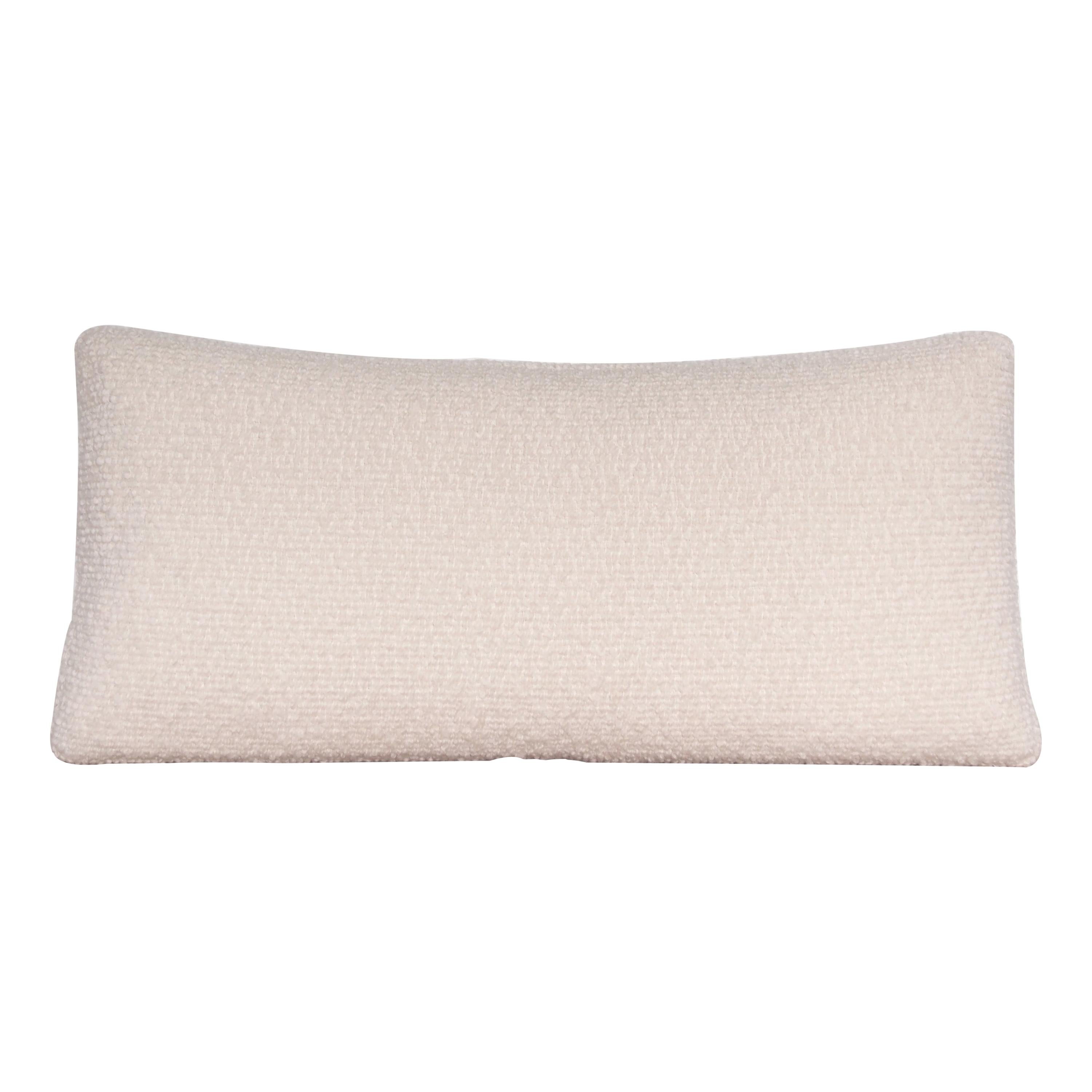Handcrafted Rectangle Ivory Boucle Lumbar Pillow Cushion For Sale