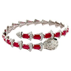 A Stone Stone Zirconia Serpent Handcraft Cuff Bracelet 925 Silver Animal Jewelry