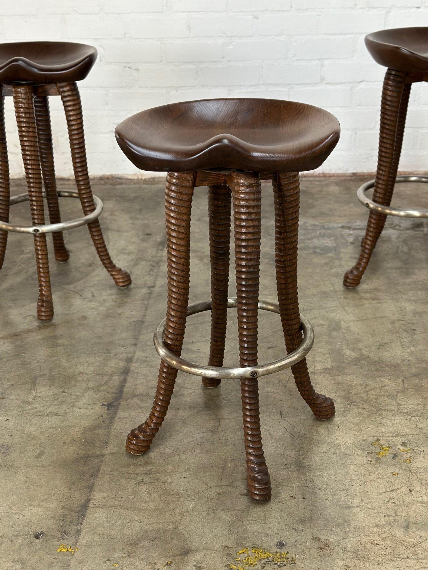 Rustic Handcrafted Ribbed Barstools- Set of 4 For Sale