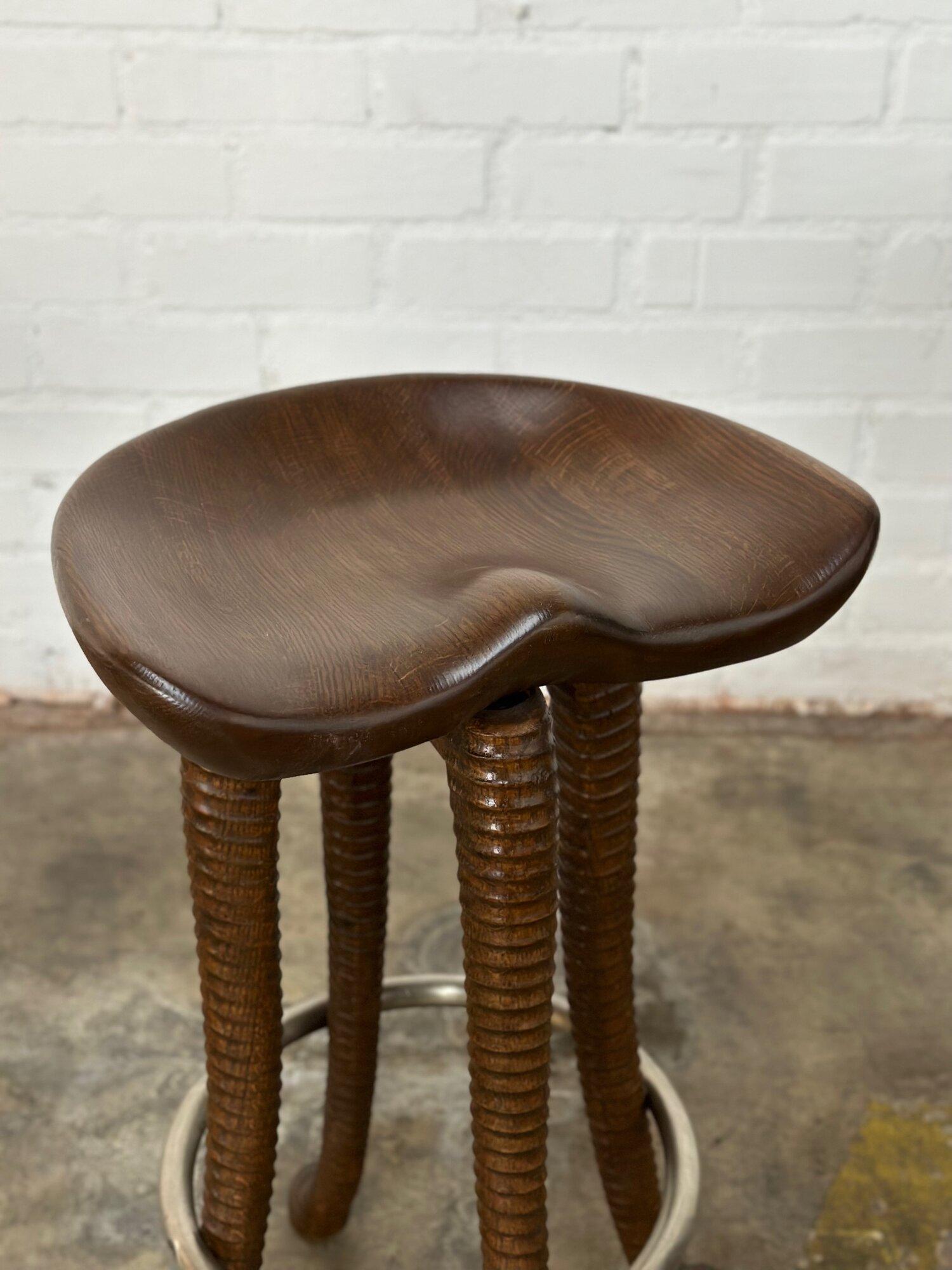 Mid-20th Century Handcrafted Ribbed Barstools- Set of 4 For Sale