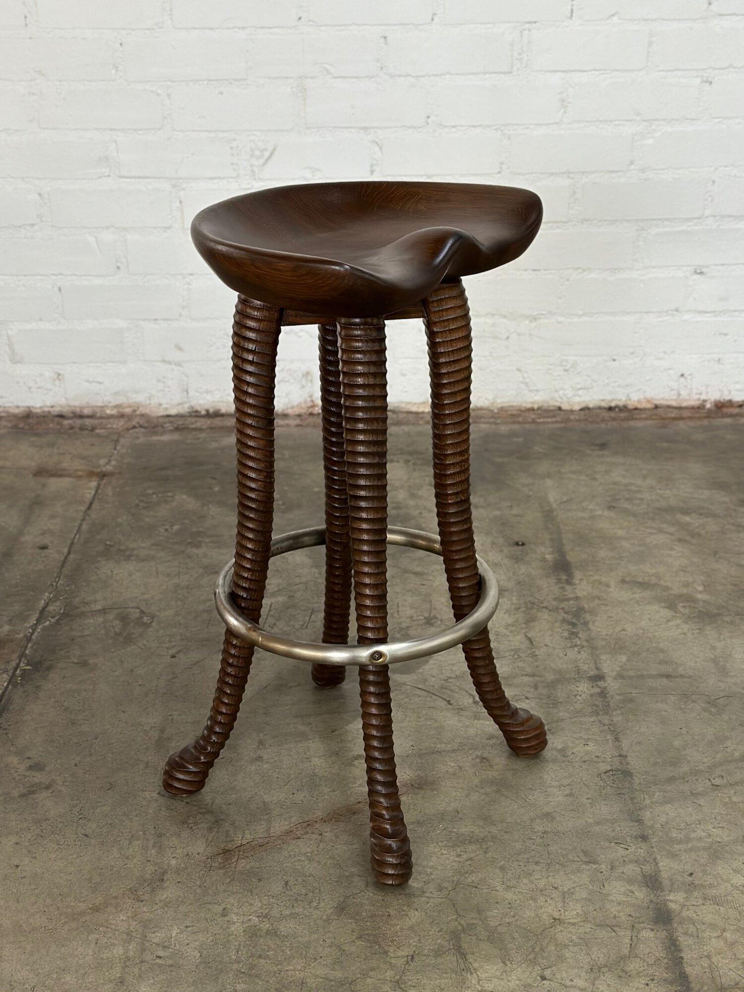 Wood Handcrafted Ribbed Barstools- Set of 4 For Sale