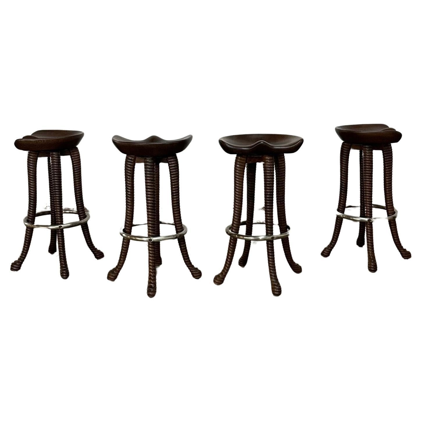 Handcrafted Ribbed Barstools- Set of 4 For Sale