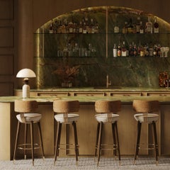 Handcrafted Rondi Bar Chair with Upholstery & Brass Accents by Nolita Harbour