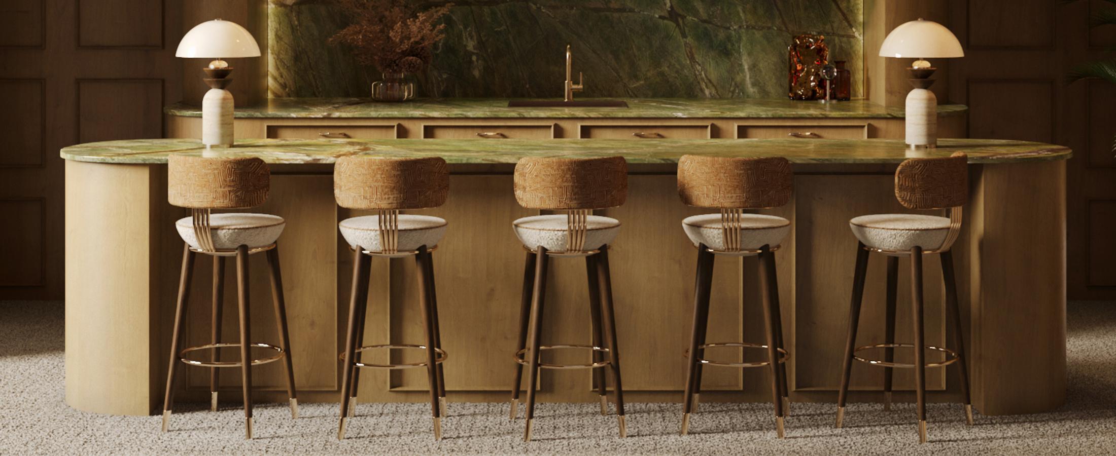 Organico moderno Sedia da bar A. Rondi, realizzata a mano, con tappezzeria e accenti in ottone di Nolita Harbour in vendita