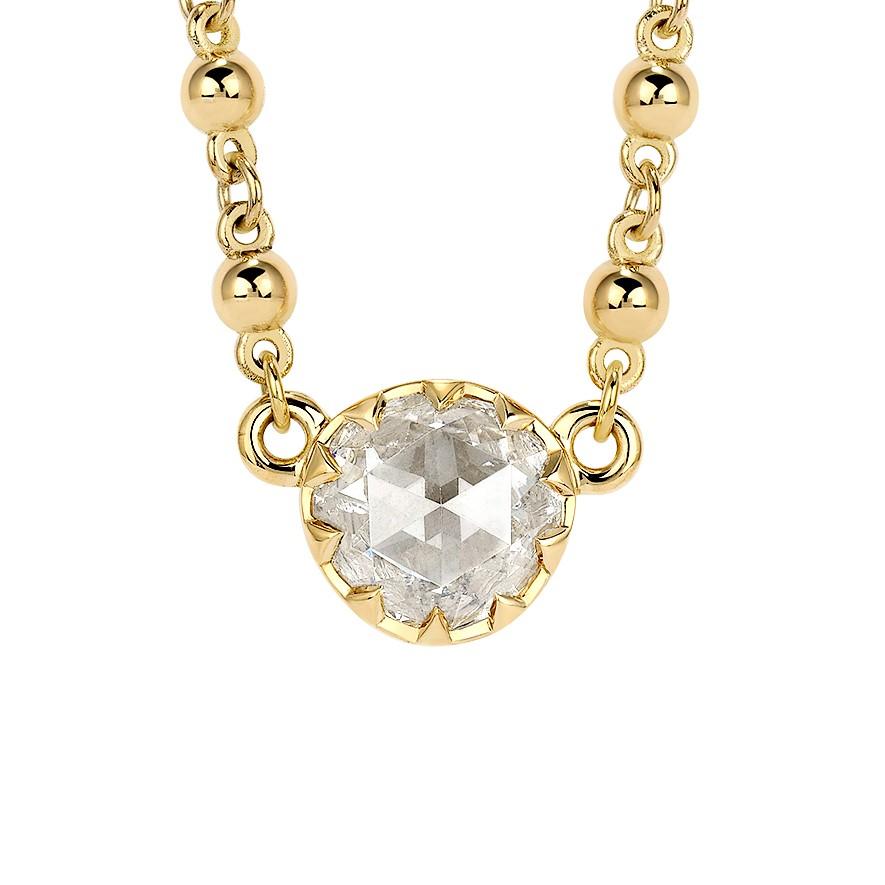 2.00ct L/I2 GIA certified rose cut diamond prong set on a handcrafted 18K yellow gold necklace. This vintage diamond's cut dates back to the 18th century.

Necklace measures 17