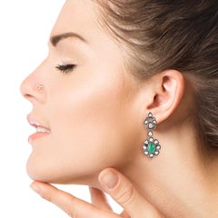 15.17 carats Emerald Rose Cut Diamond  Earrings