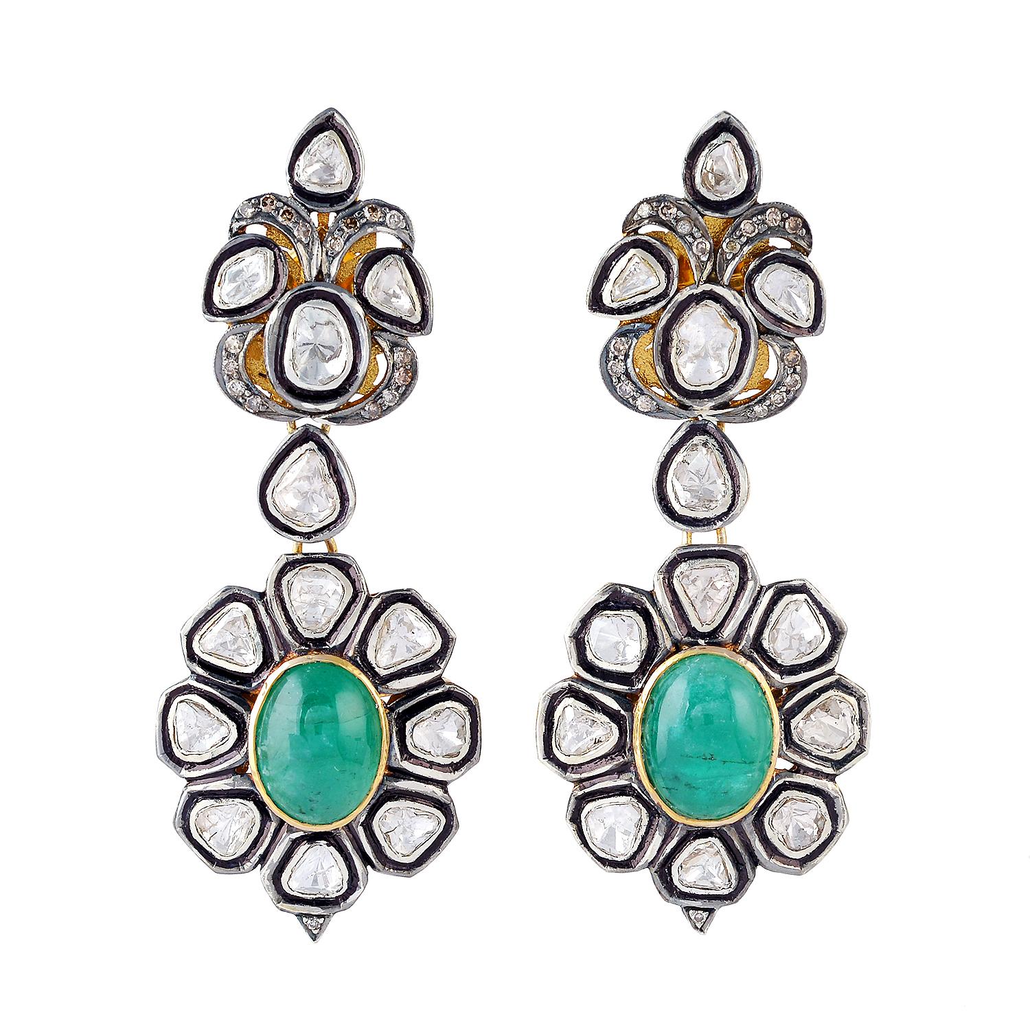 Victorian 15.17 carats Emerald Rose Cut Diamond  Earrings For Sale