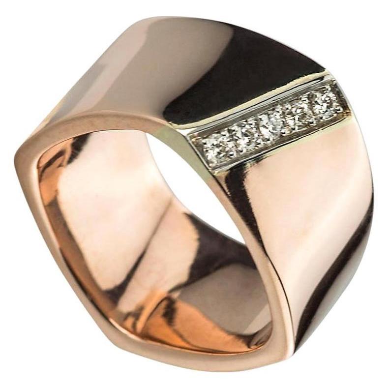 Anillo de cóctel artesanal de oro rosa y blanco con diseño de diamantes blancos de 0,20 quilates