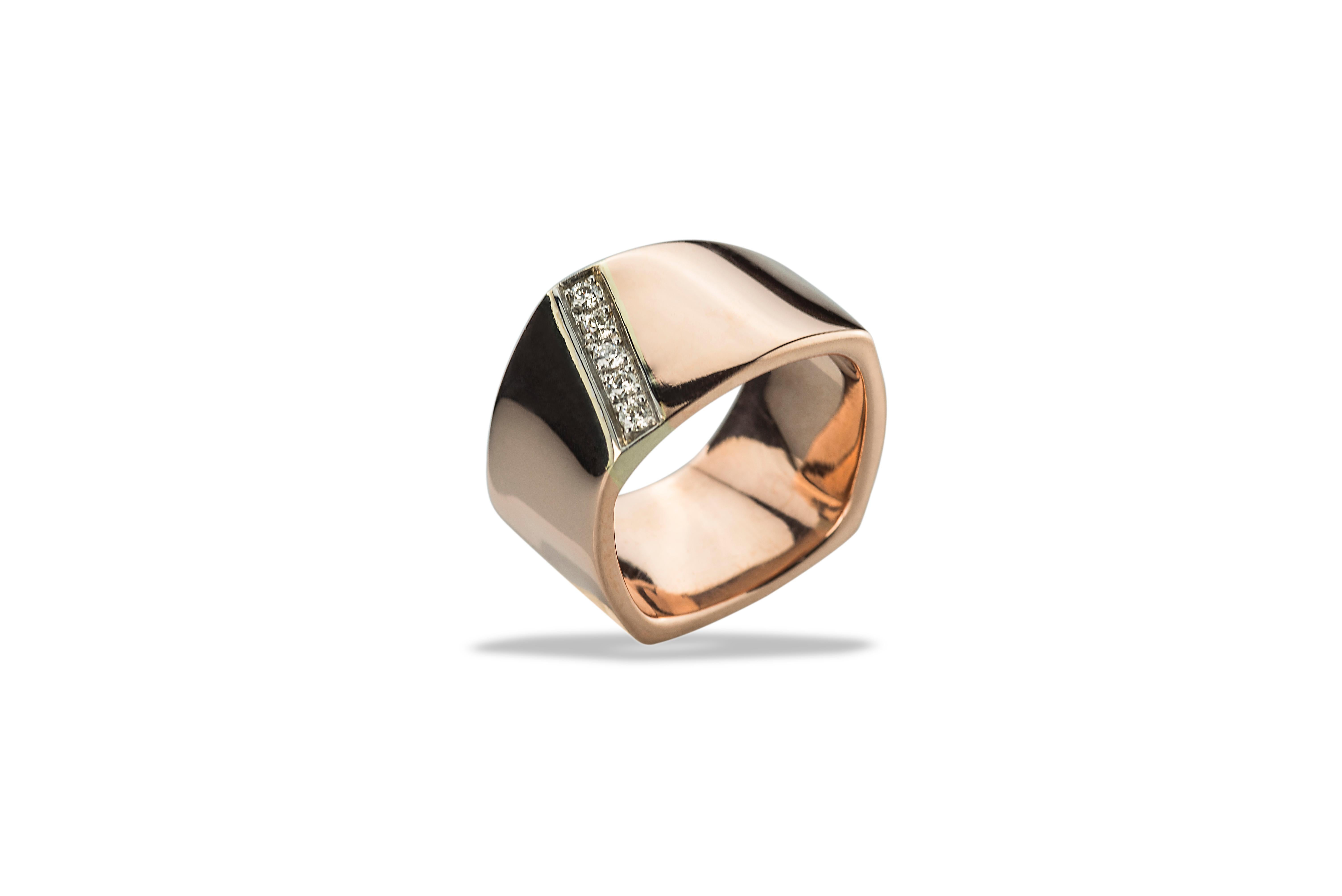 Moderner moderner Unisex-Design-Ring aus Roségold mit 0,20 Karat weißen Diamanten im Angebot 2