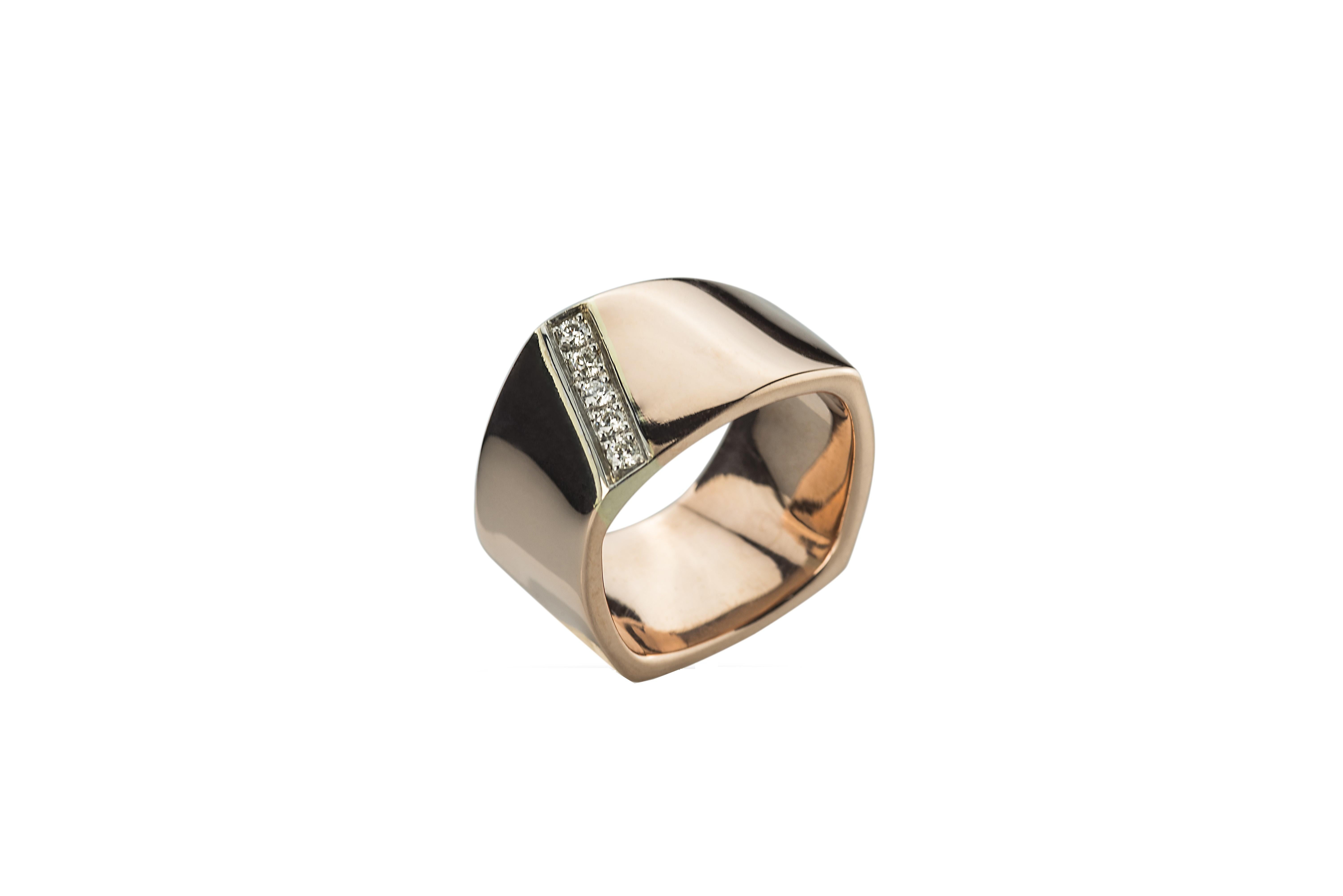 Moderner moderner Unisex-Design-Ring aus Roségold mit 0,20 Karat weißen Diamanten im Angebot 6