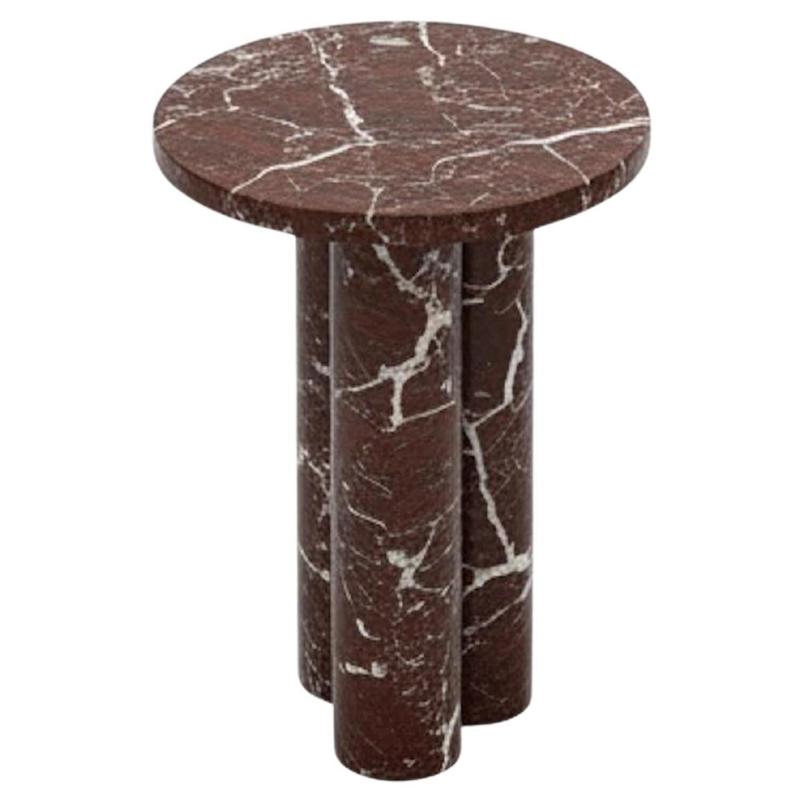 Table basse ronde en marbre Rosso Levanto fabriqué à la main, table d'appoint en pierre rouge italienne