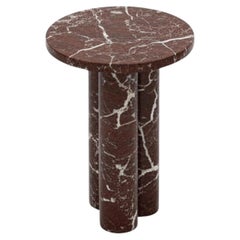 Handcrafted Rosso Levanto Marble Round Coffee Table, Italian Red Stone End Table