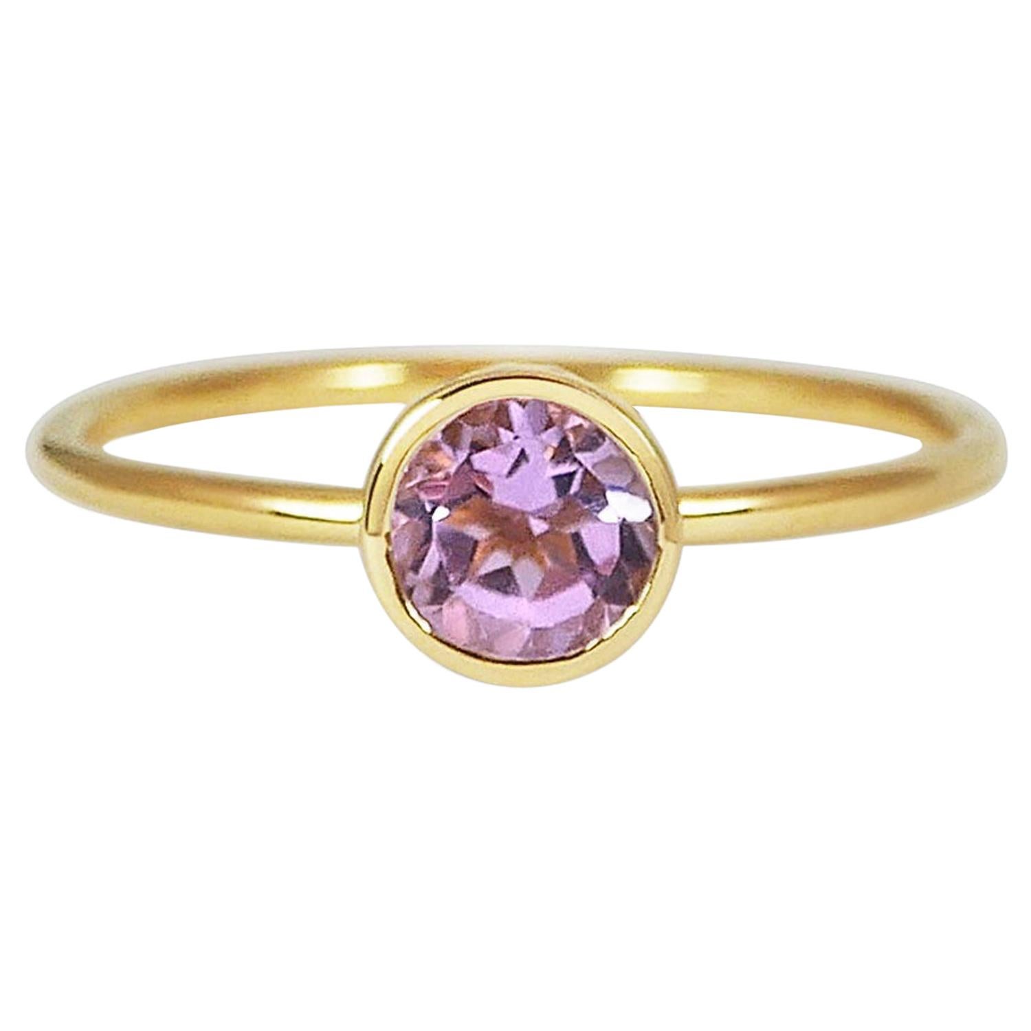 Handcrafted Round Cut 0.50 Carat Amethyst 18 Karat Yellow Gold Solitaire Ring