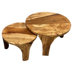 Tavolini rotondi a nido realizzati a mano in Wood Wood