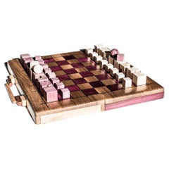 Jeu de 'Backgammon-Checkers-Chess' en roxinho et bois de noyer fabriqué à la main